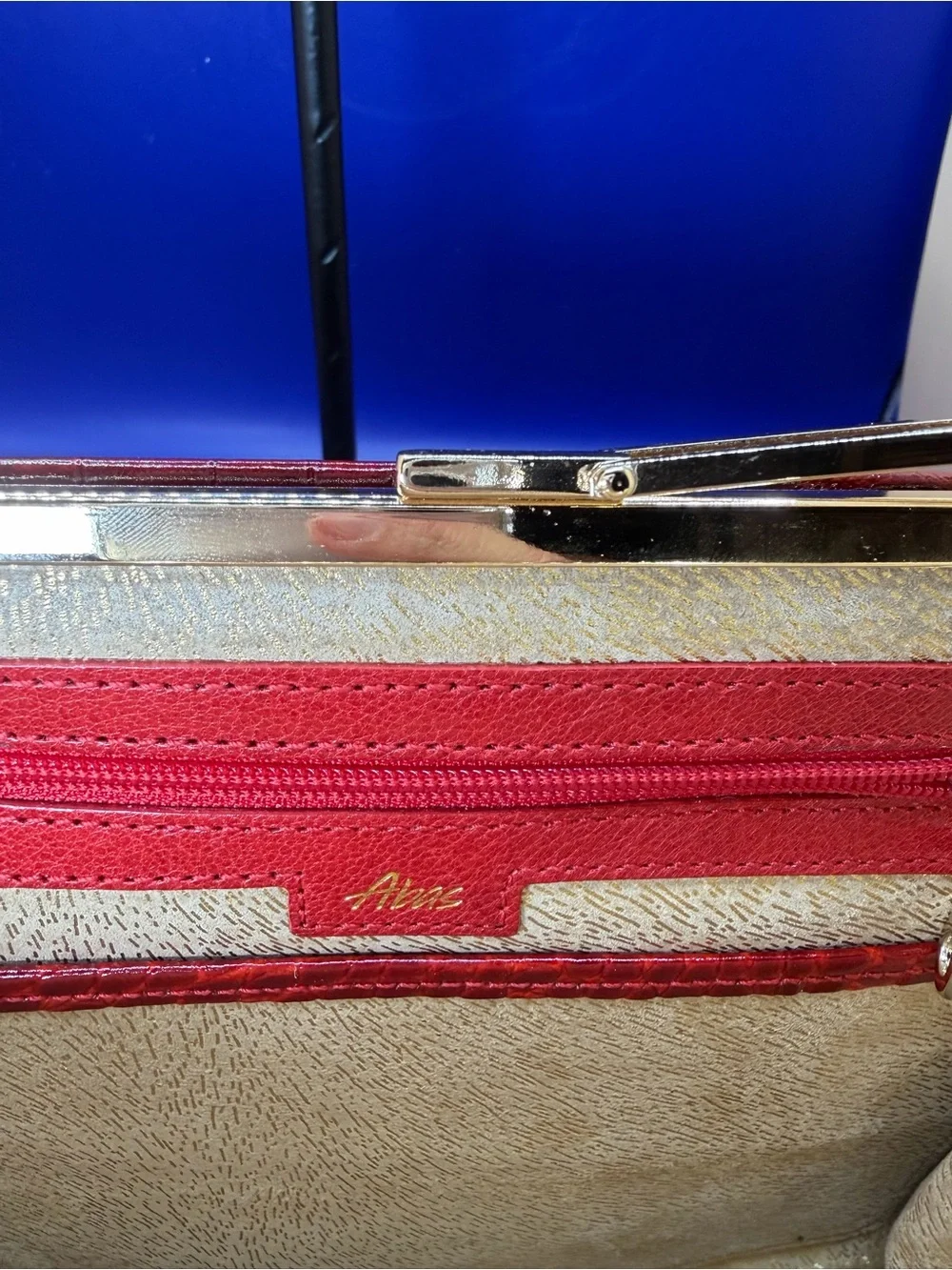 Abas Red Croc-Embossed Leather Clutch with Gold Accent